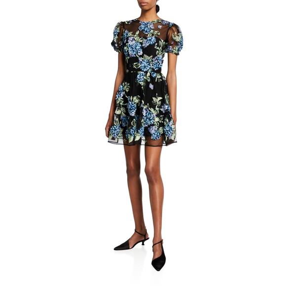Dress the Population Liliana Puff-Sleeve 3D Floral Dress Mini Black - Picture 9 of 9